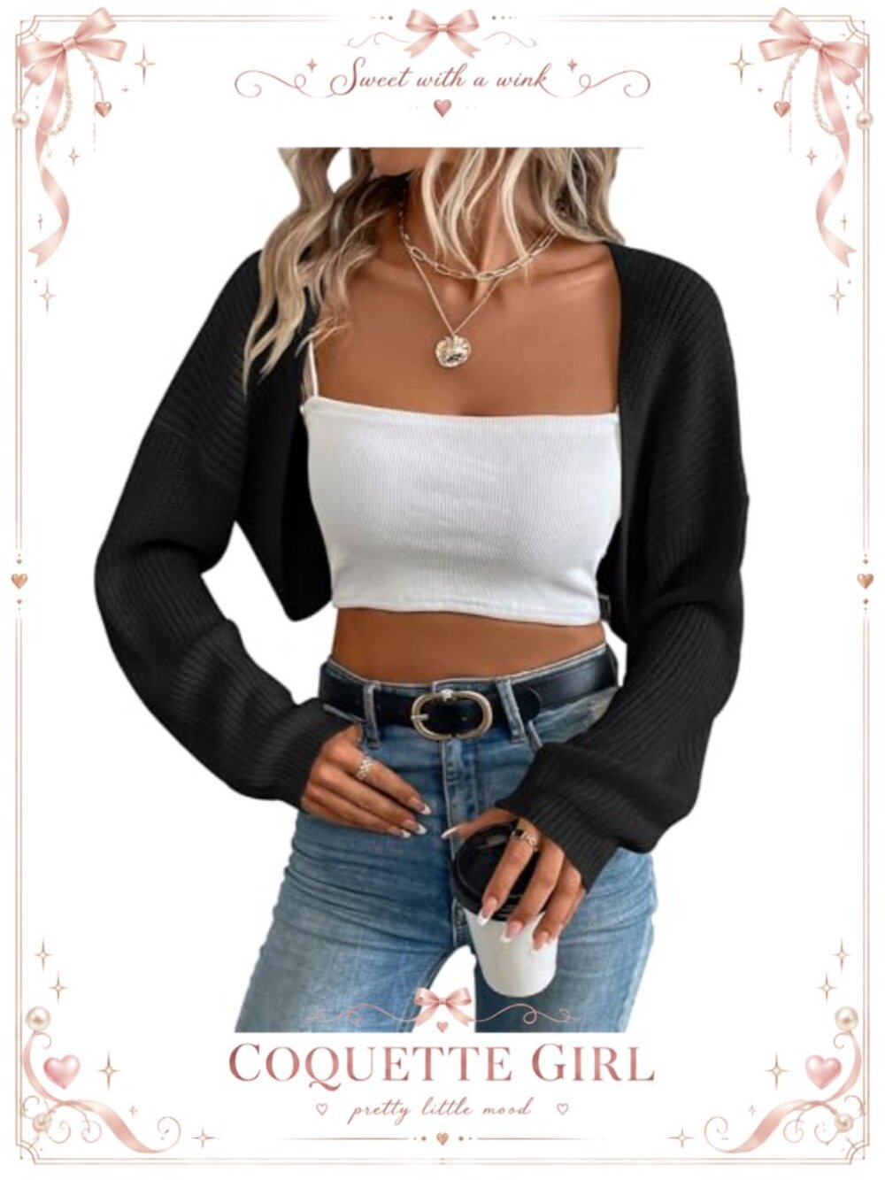 Women's Long Sleeve Knit Cropped Bolero Shrug Open Front Cardigan